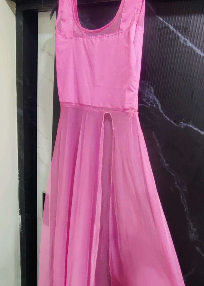 Pink Maxi Dress with Thigh Slit