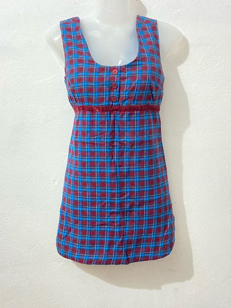 Blue &amp; Maroon Plaid Mini Dress
