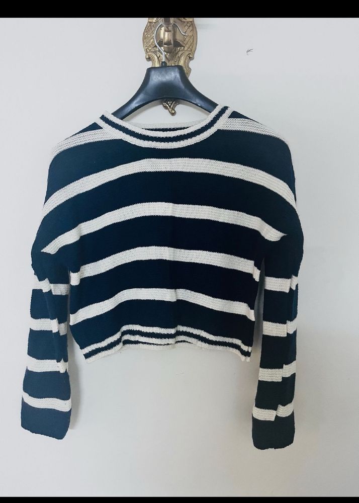 Striped Crop Low Shoulder Sweater