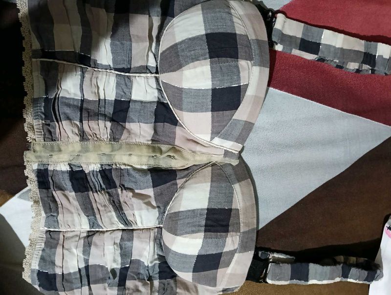 Plaid Corset Top And Pink Bralette