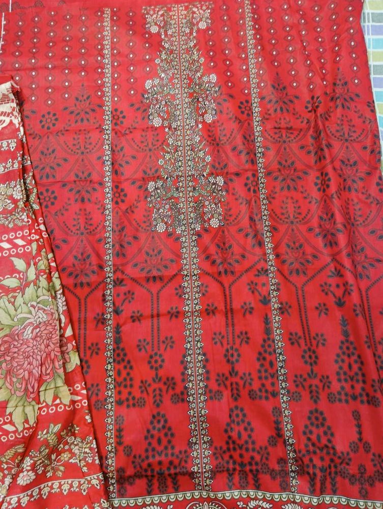Red Embroidered Unstitched Salwar Kameez