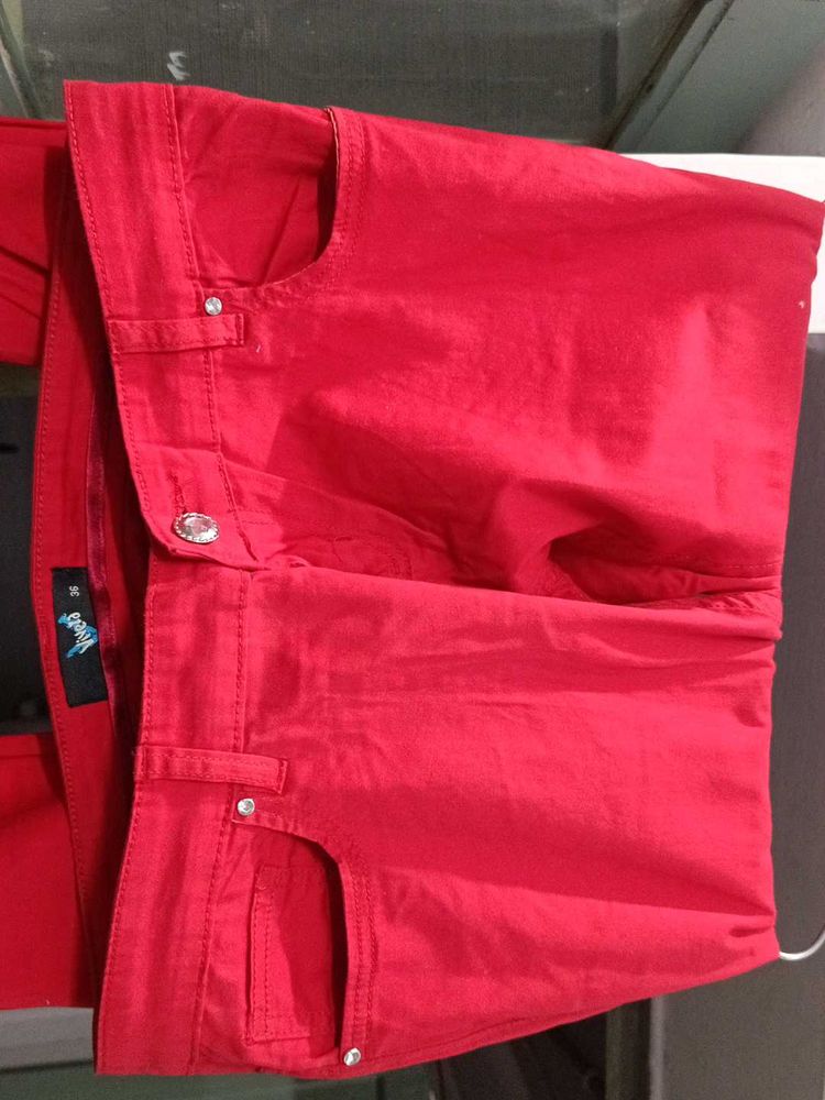 Red Colour Party Wear Jeans Never Used