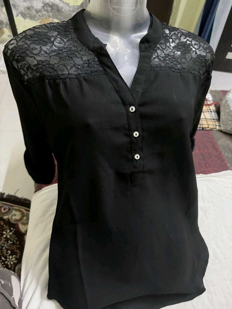Black Lace Detail Top