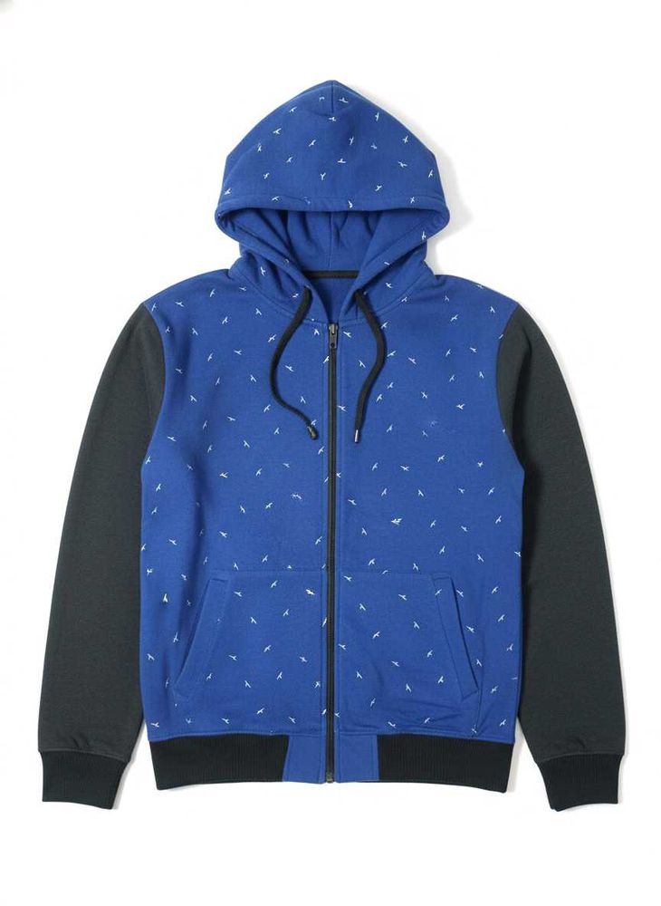 Blue Patterned Zip-Up Hoodie