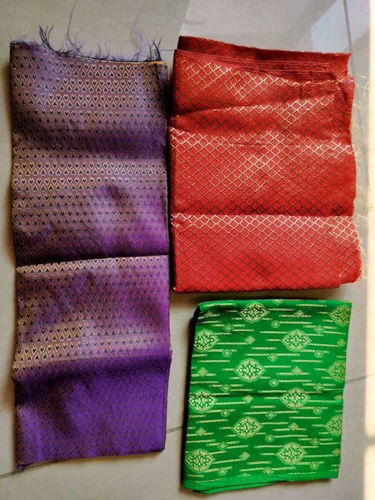 Two Pattu Blouses And A Cotton Blouse Material