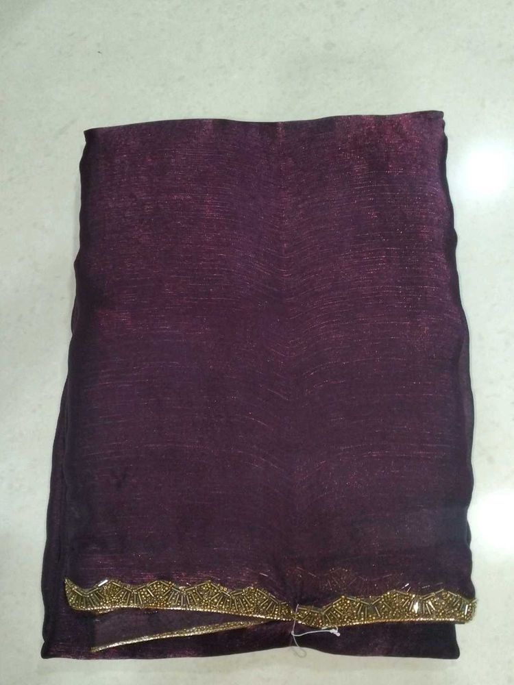 Elegant Purple &amp; Gold Embellished Saree