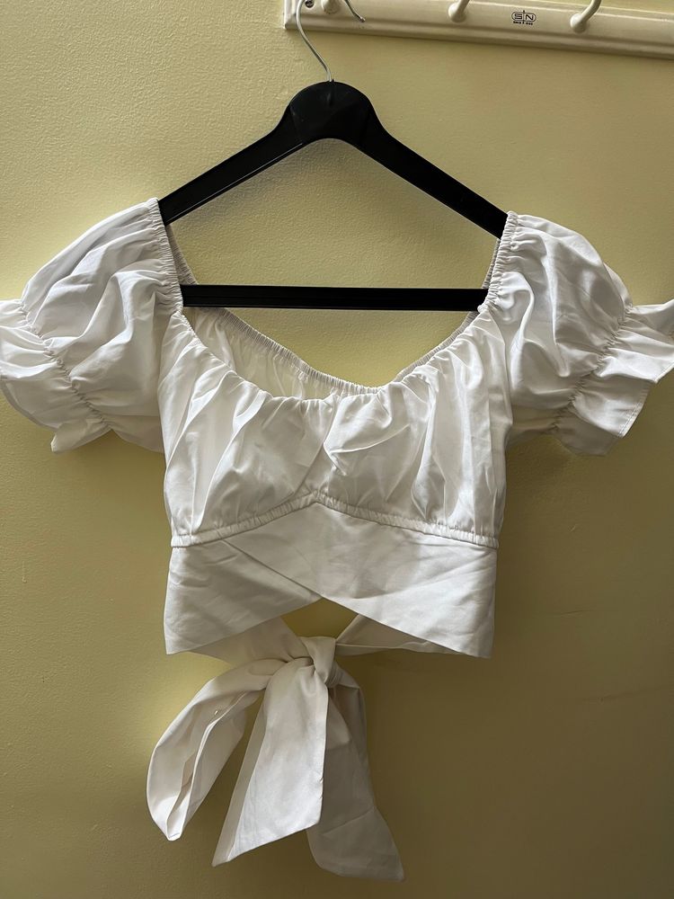 White Bow Tie Crop Top