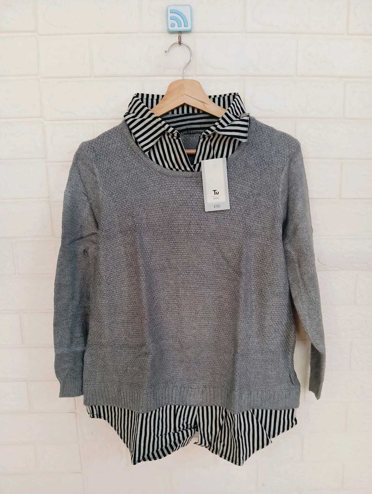 Gray Layered Look Sweater