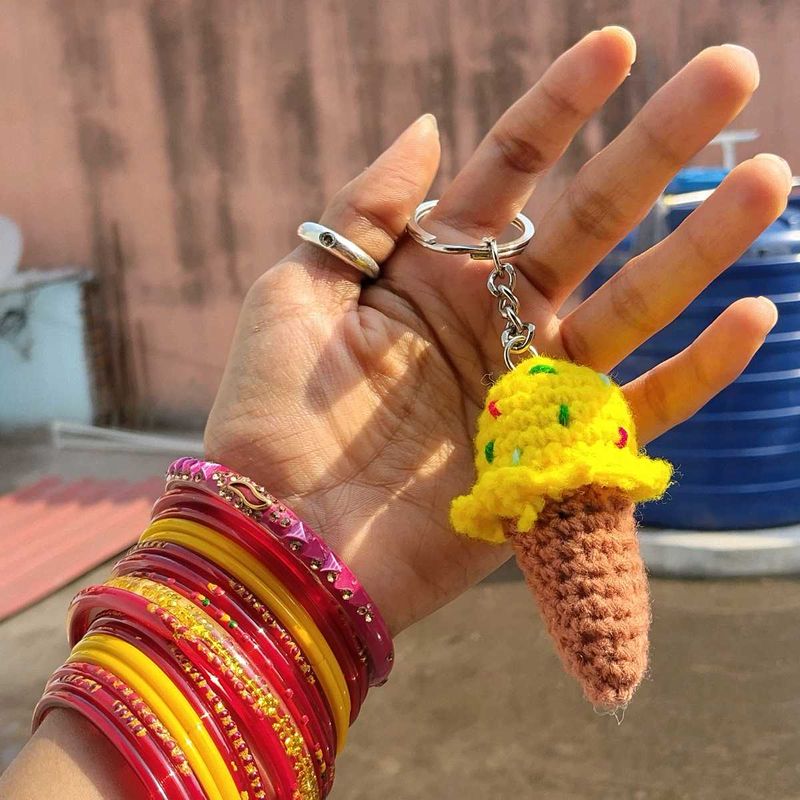 Crochet Ice Cream Keychain