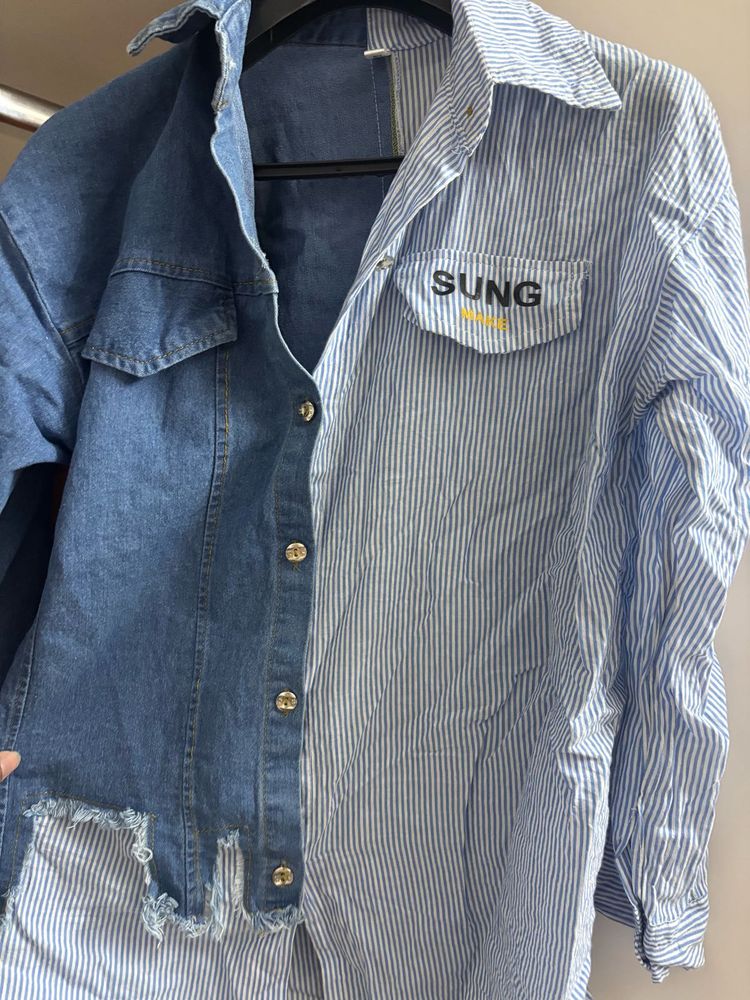 dark &amp; light blue divided shirt