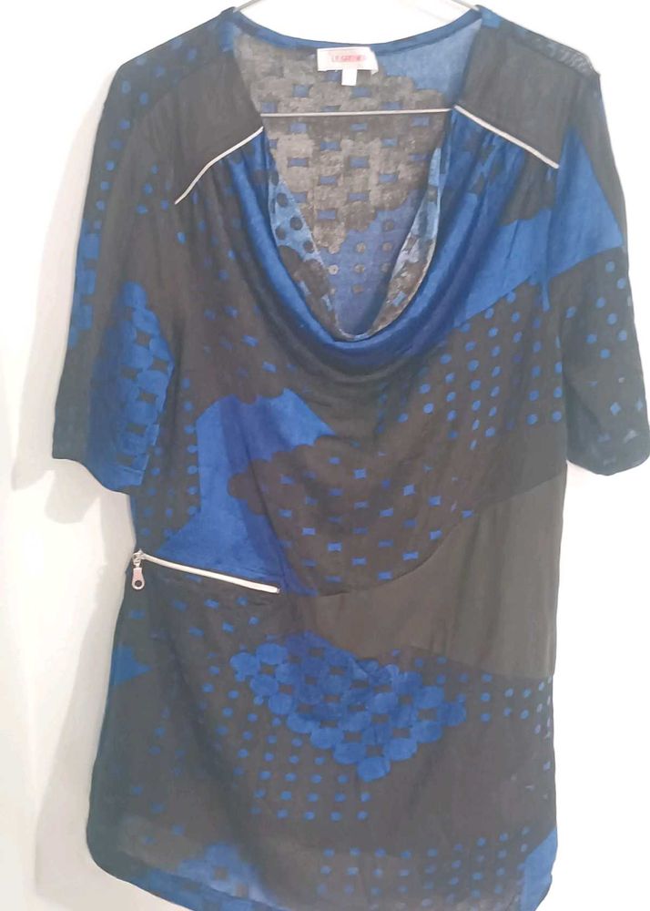 Abstract Print Cowl Neck Tunic