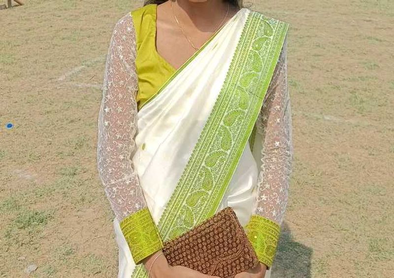 Elegant White &amp; Green Saree
