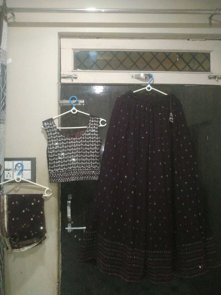 Burgundy Sequin Lehenga Choli Set
