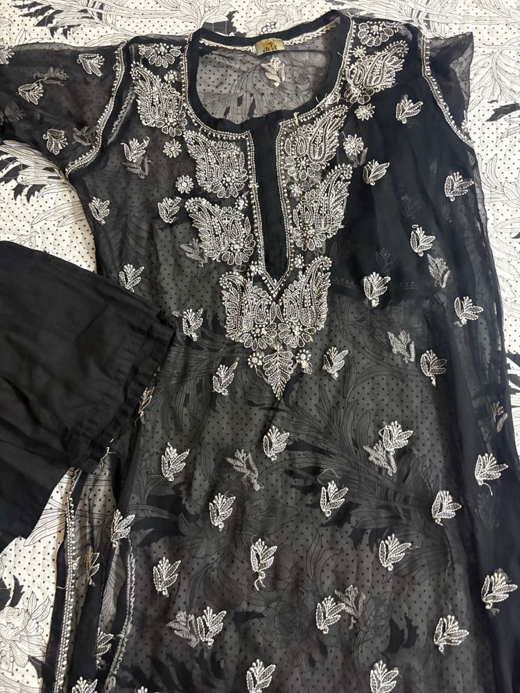 Black Embroidered Kurta Set