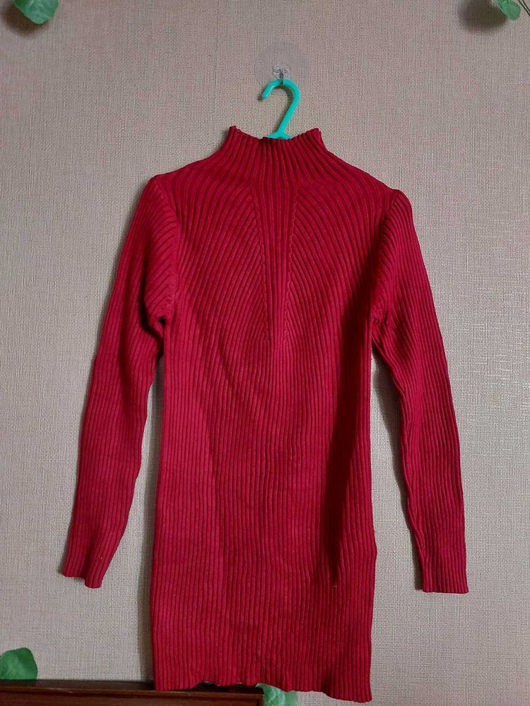 Red Ribbed Knit Turtleneck bodycon
