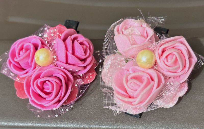 Pink Floral Hair Clips (Set of 2)
