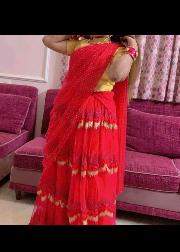 Golden choli and pink ghaghra with dupatta