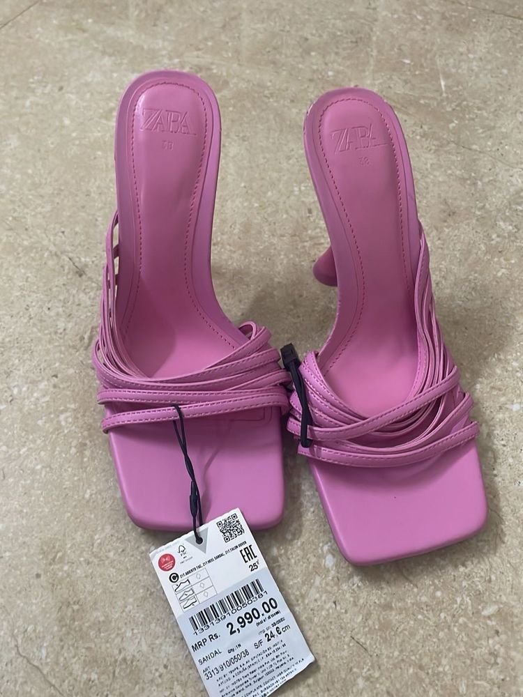 Zara Pink Heeled Sandals - Size 38
