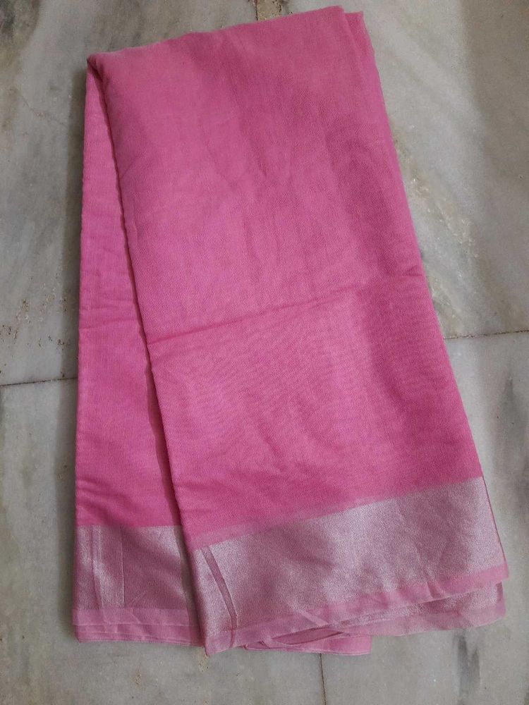 New Pink Soft Cotton Blend Saree