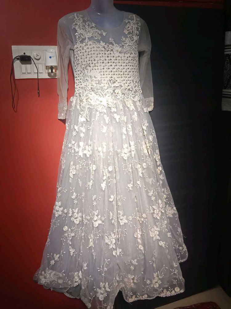 Elegant White Floral Ball Gown