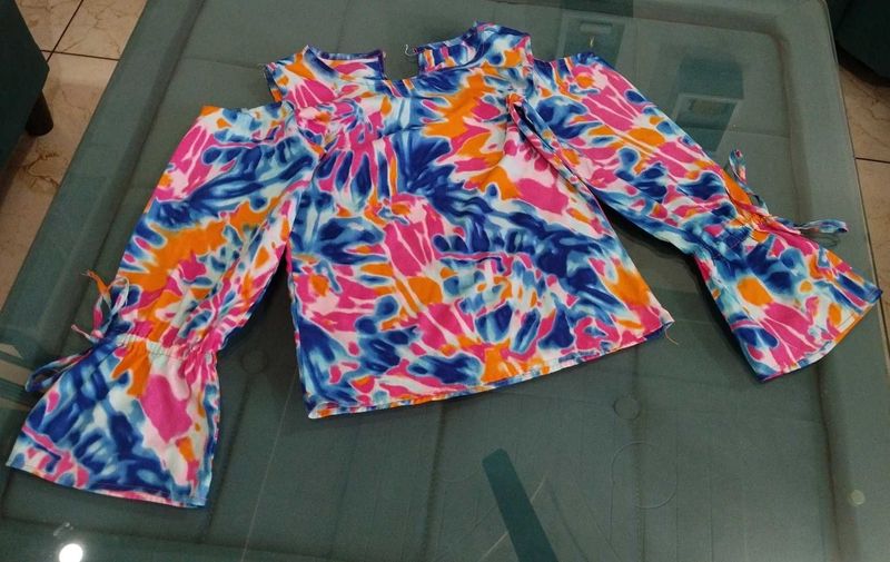 Tie Dye Cold Shoulder Top