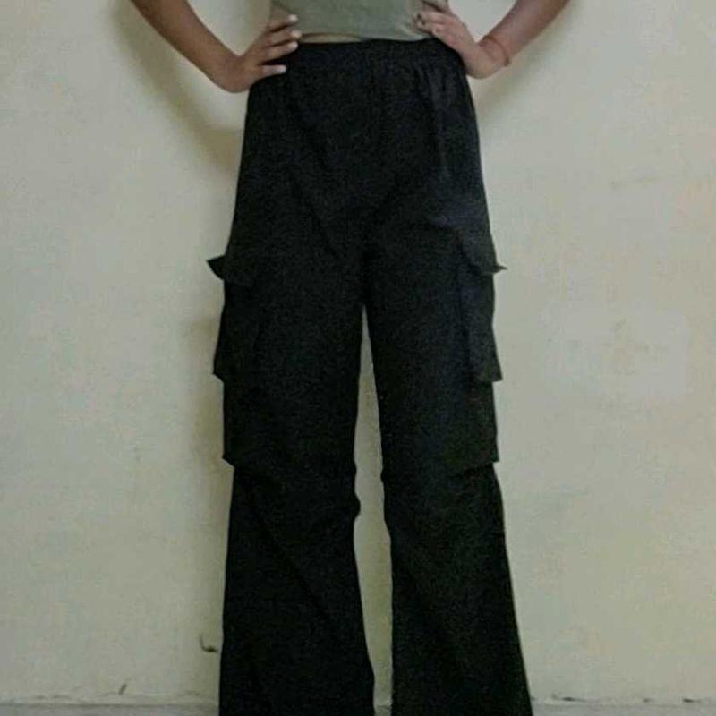 Black Cargo Wide Leg Pants