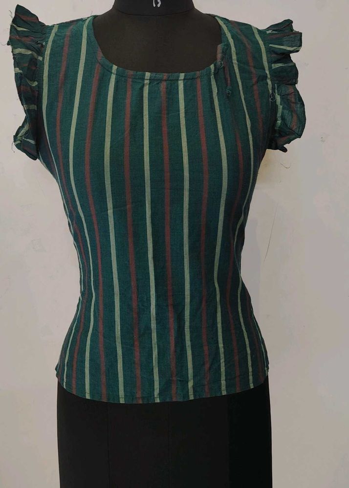Striped Ruffle Sleeve Top