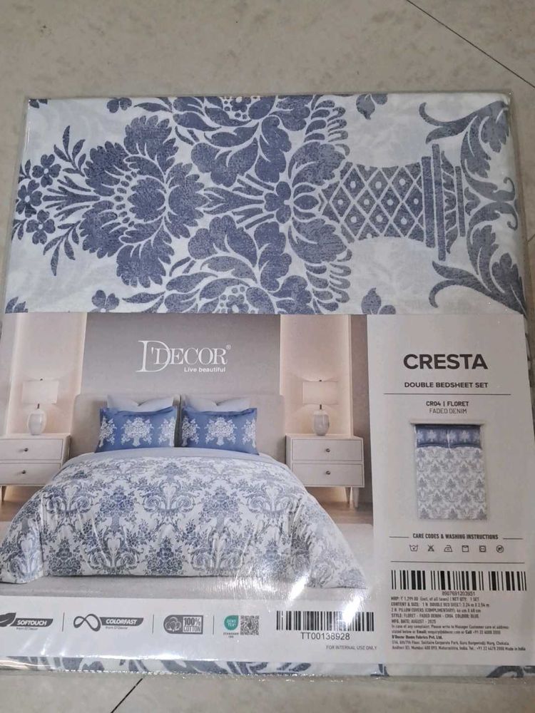 New D&#39;Decor Cresta Blue Floral Double Bedsheet