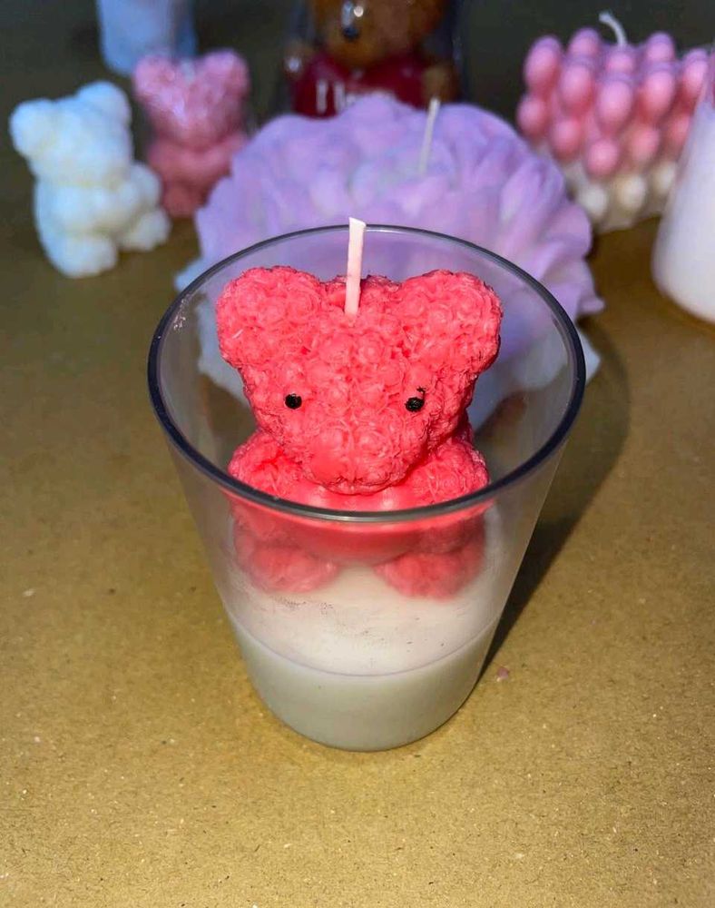 Red Teddy Glass Candle