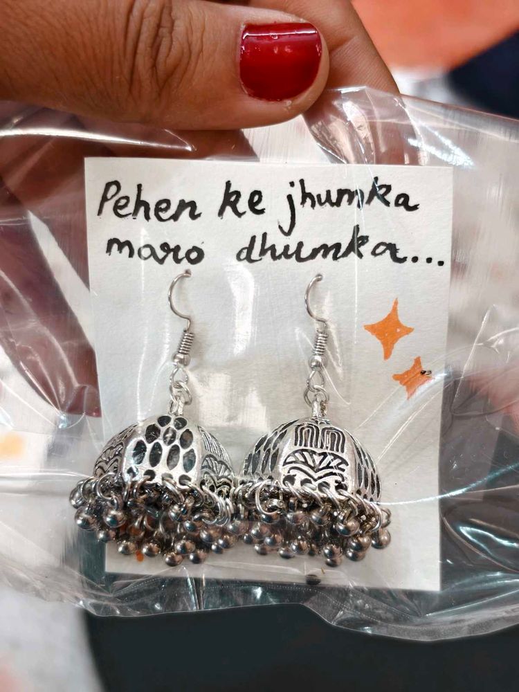 Oxidized Silver Jhumka Earrings