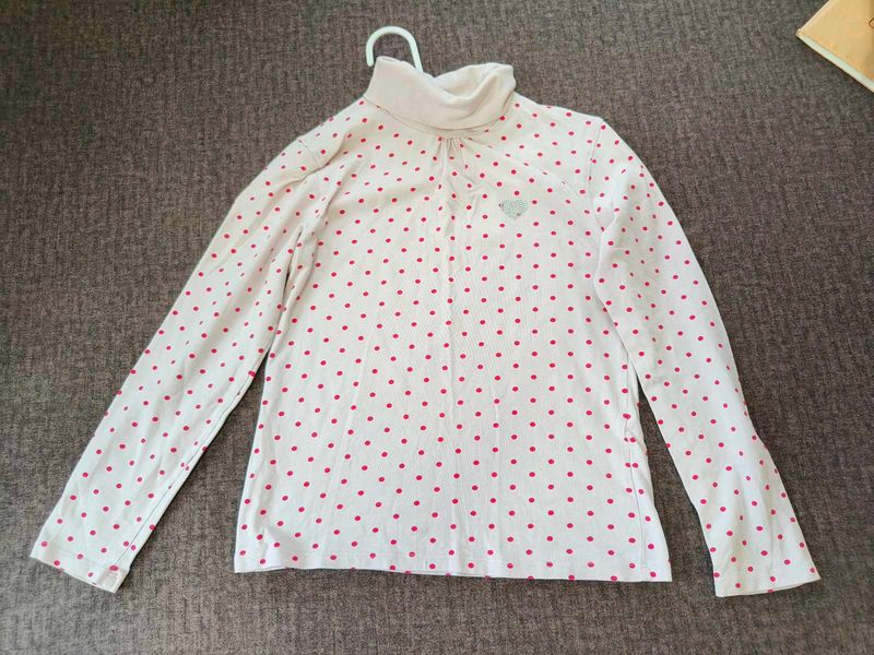 Pink Polka Dot High Neck Cotton T-shirt