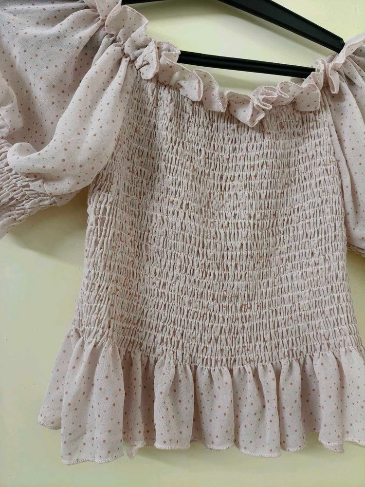 Cute Off-Shoulder Polka Dot Top