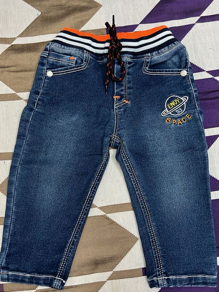 Comfy Kids&#39; Drawstring Jeans with Space Patch
