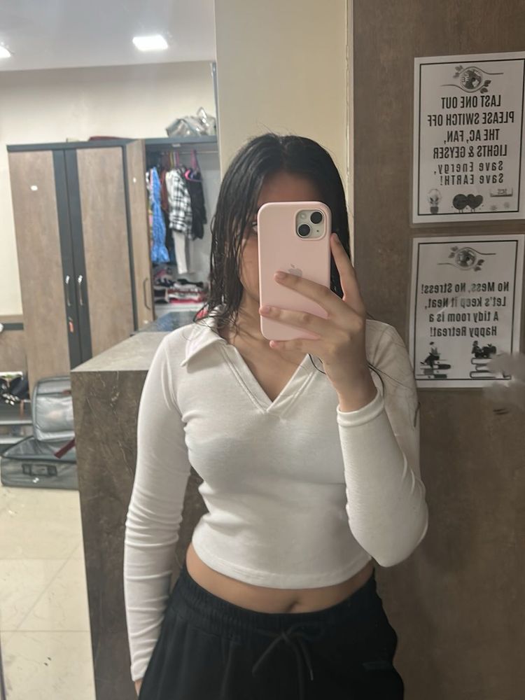 White Long Sleeve Crop Top