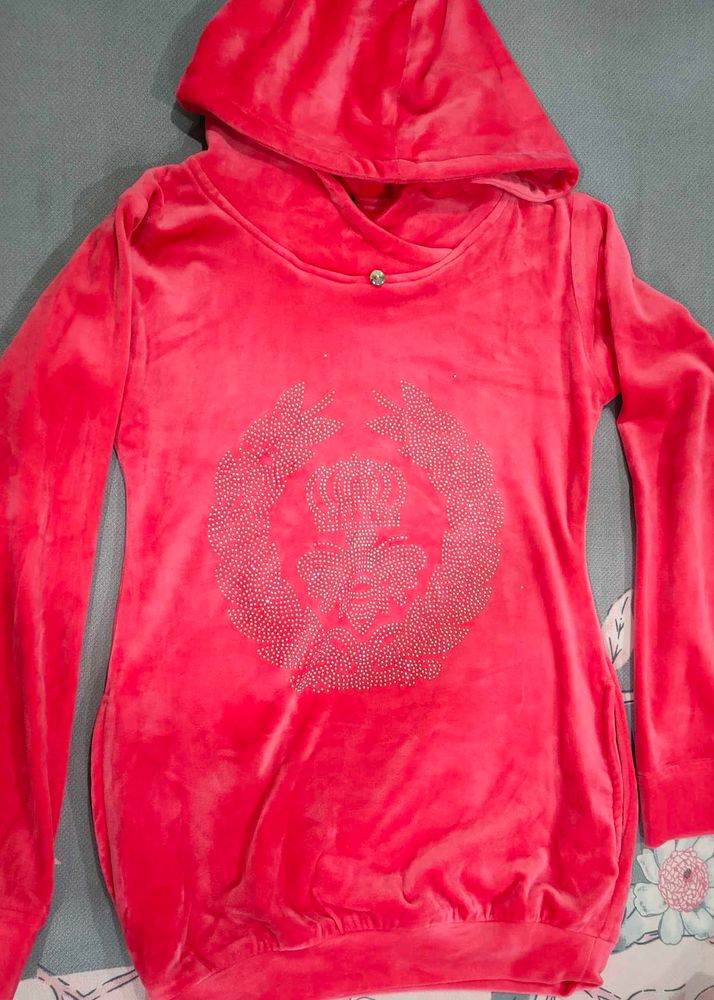 Pink rabbit fur hoody Top