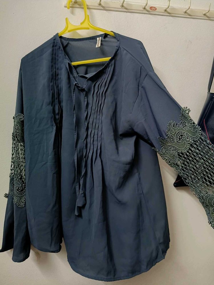 Dark Grey Top With Designer Full sleeves