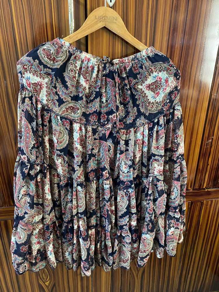 Paisley Print Tiered Mini Skirt