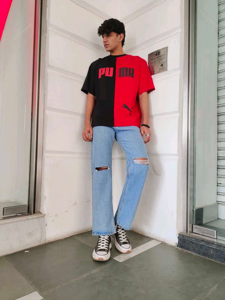Straight Fit Knee Cut Jeans