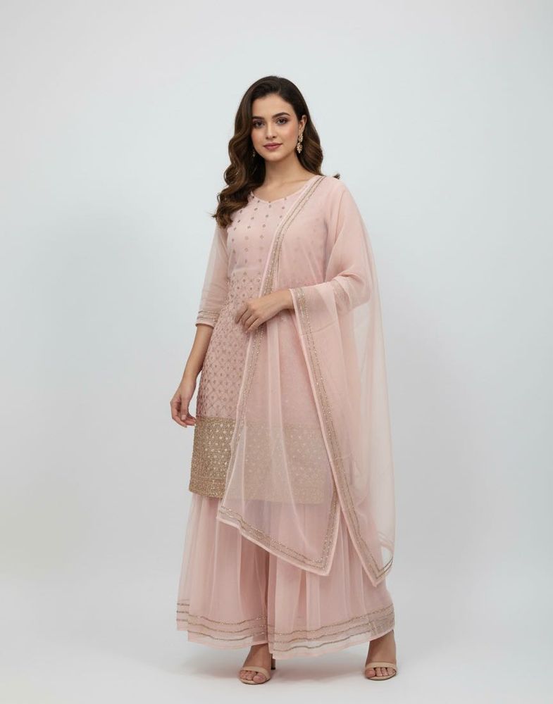 Elegant Blush Pink Georgette Sharara Suit