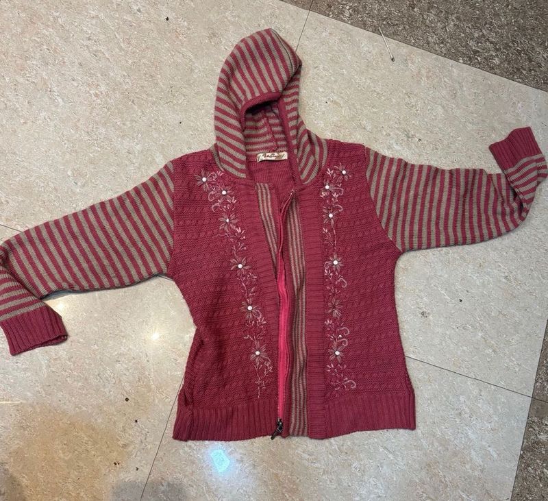 Striped Knit Hoodie Jacket