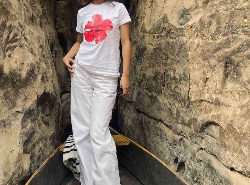 Flower Graphic Tee &amp; White Jeans