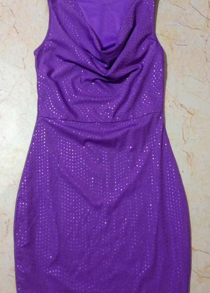 Purple Sequin Cowl Neck Dress