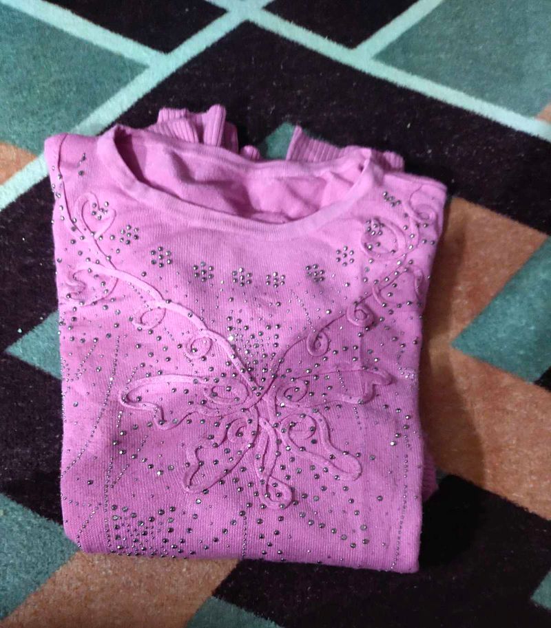 Embellished woolen Pink Top