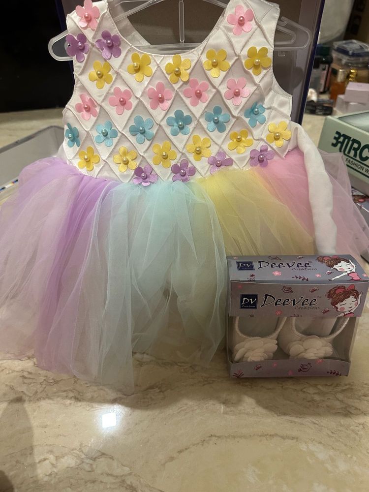 Rainbow Flower Girl Dress with Shoes