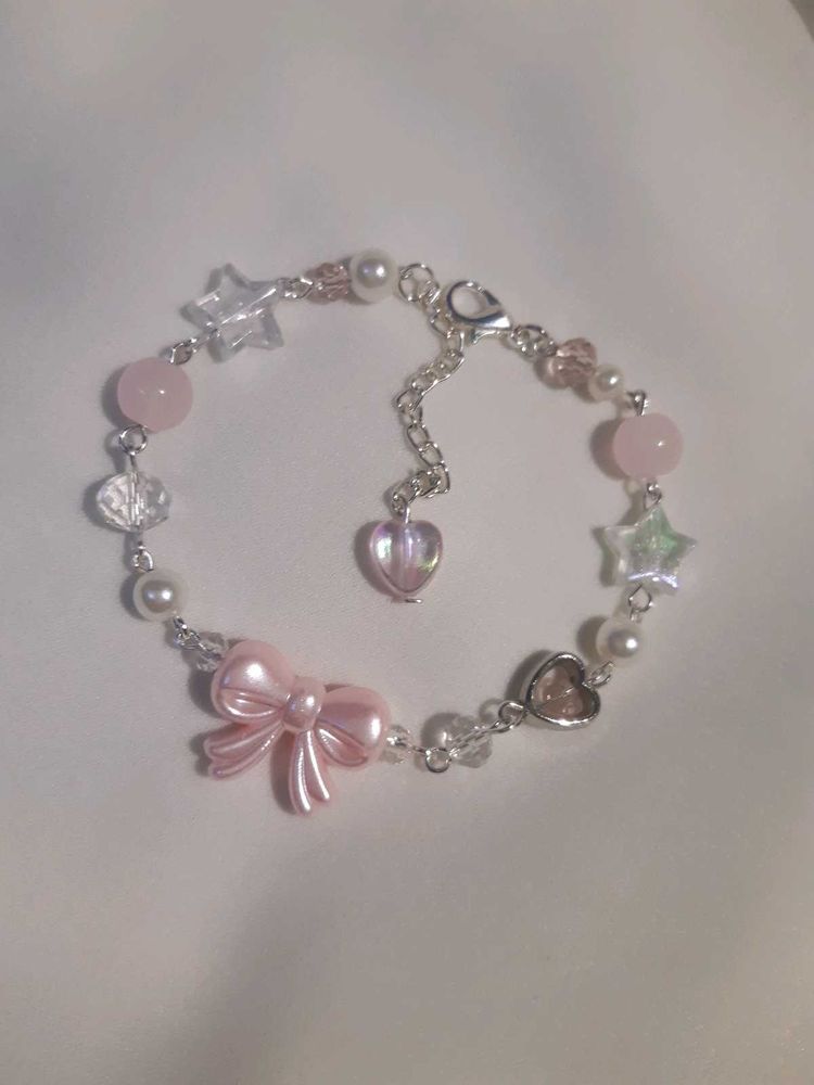 Pink Bow Beaded Bracelet
