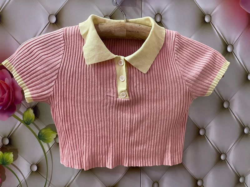 Pink Polo Crop Top