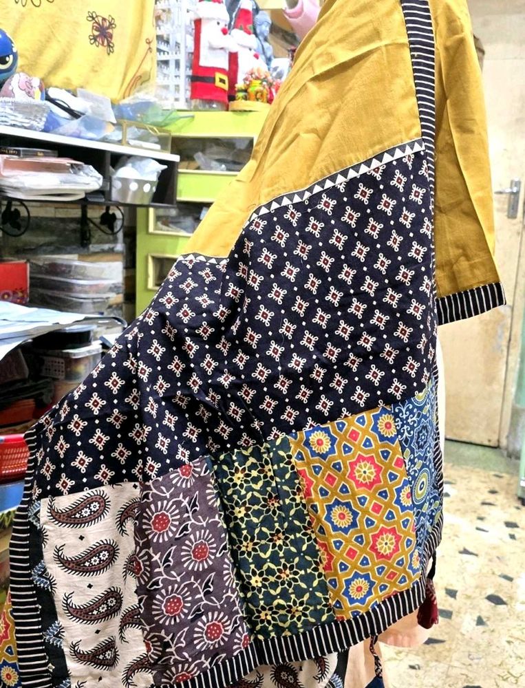 Mustard Patchwork Print Dupatta cum Stole