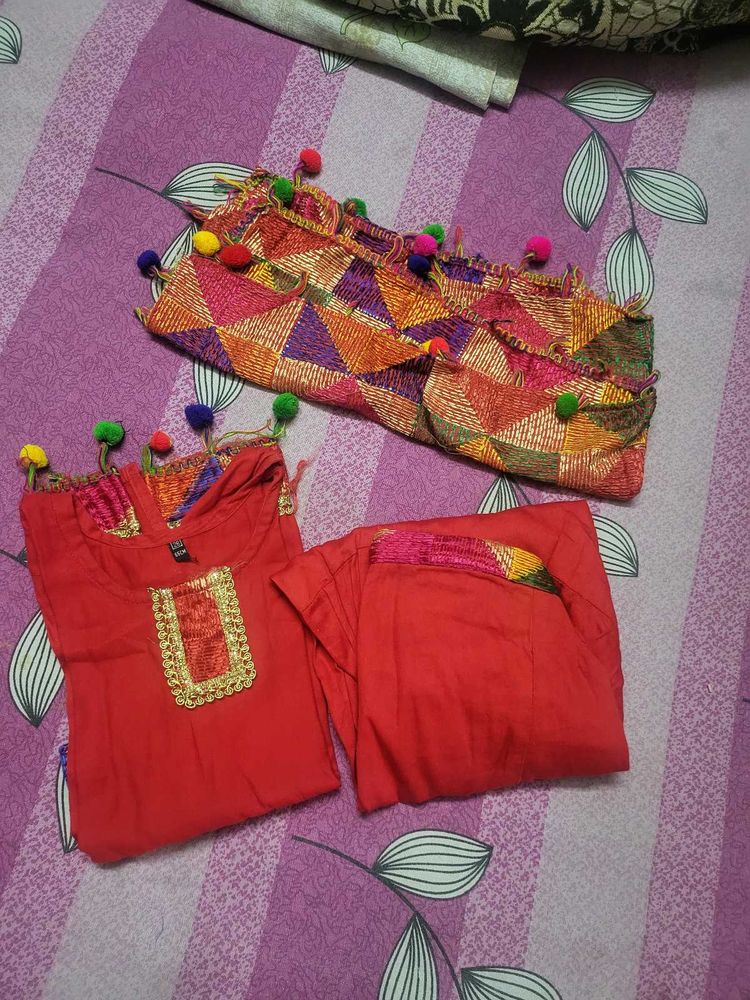 Red Punjabi Suit with Colorful Dupatta
