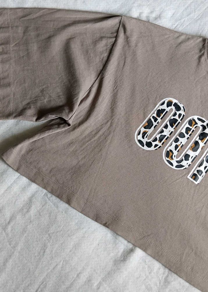 &#34;Oops&#34; Leopard Print Cropped T-Shirt