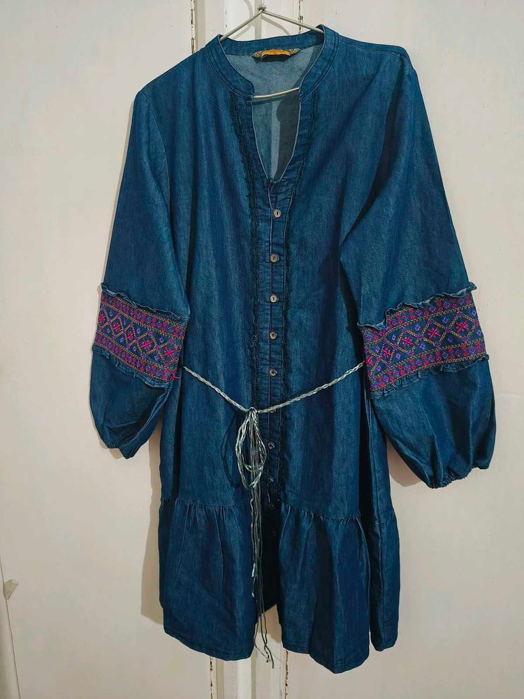 Denim Dress with Embroidery
